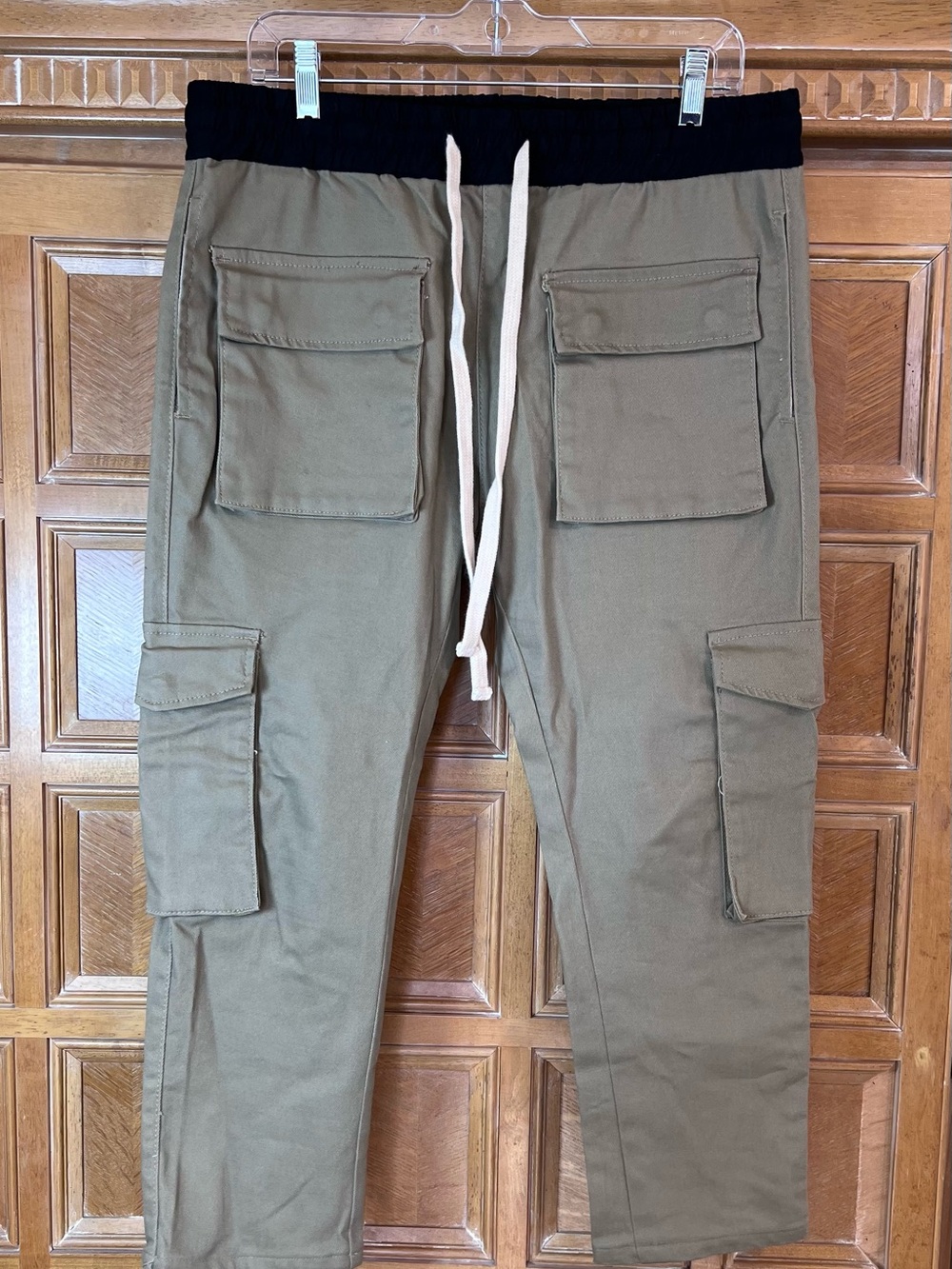 NMNL Men’s Drawstring Beige  Cargo Pants Large Inseam 24”